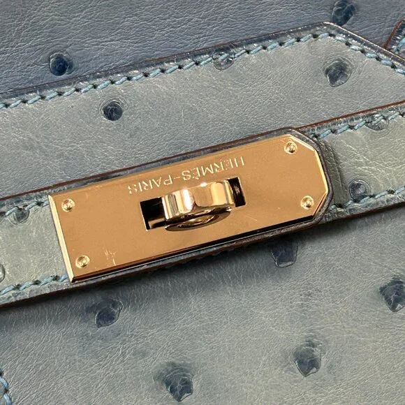 Hermes Blue Ostrich Leather Birkin 35 Bag (Sun Bleaching) - Picture 10 of 16